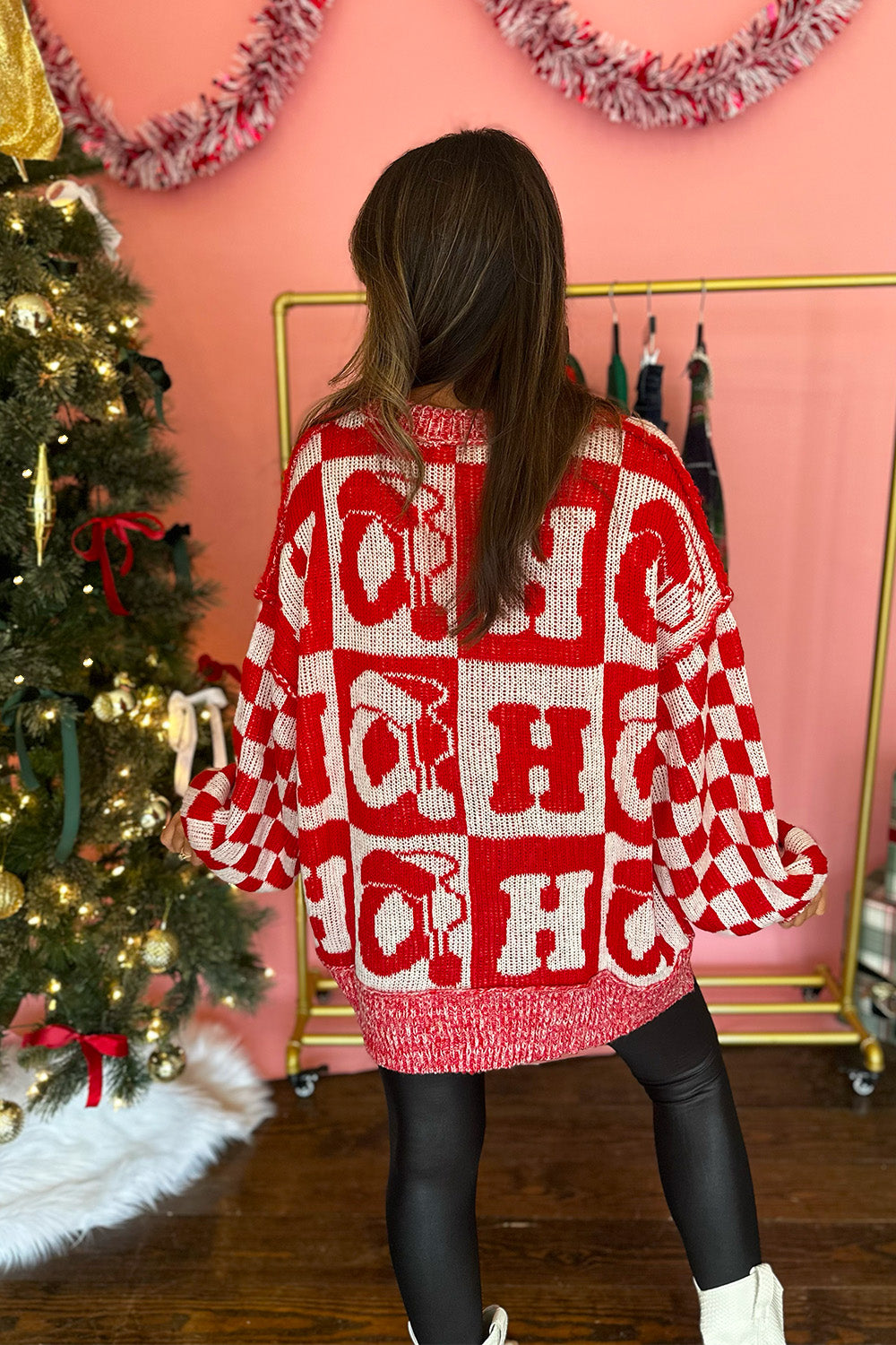 Red Checkered Ho Ho Ho Sweater