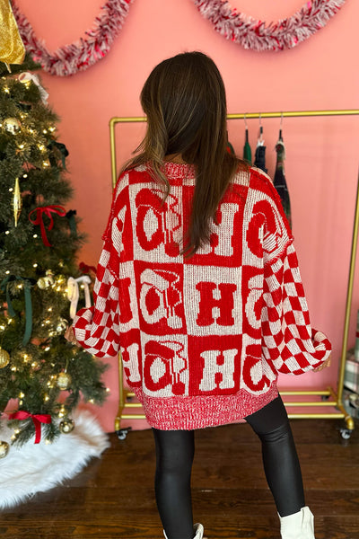 Red Checkered Ho Ho Ho Sweater
