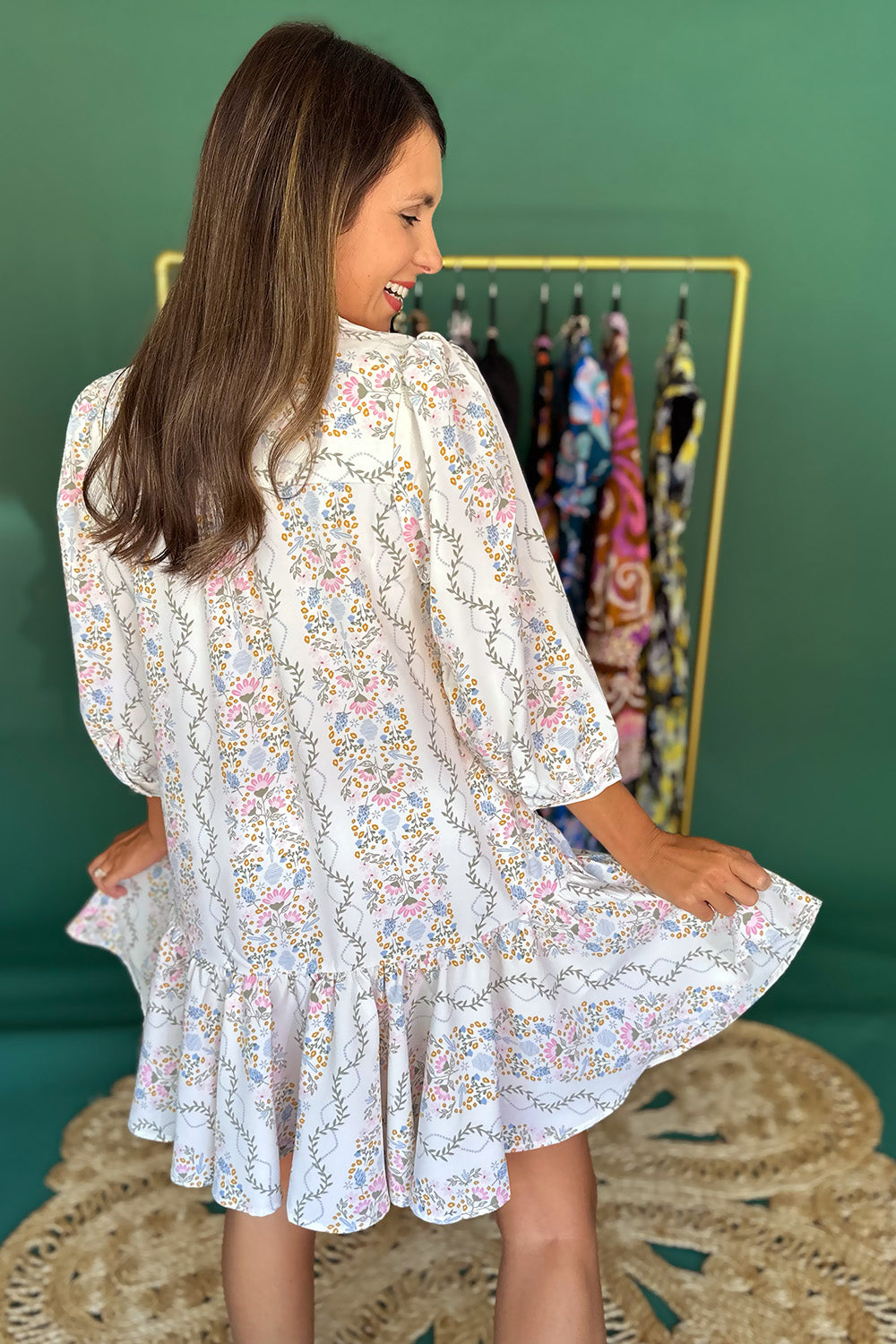 Ivory LS Floral Stripe Dress