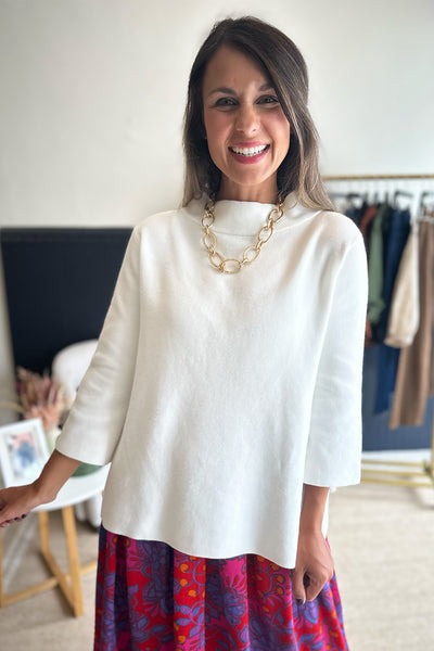 Mock Neck Bell Sleeve Sweater Cream