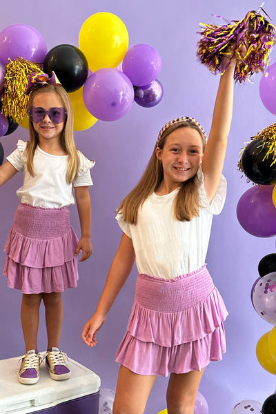 Girls Smocked Tiered Skirt Purple