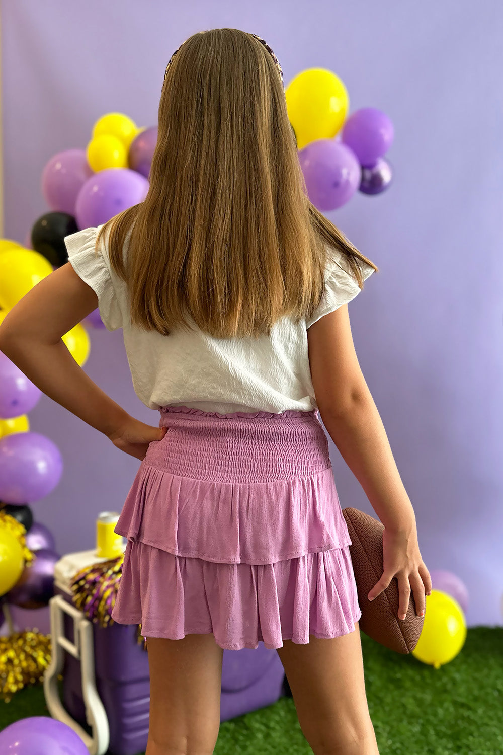 Girls Smocked Tiered Skirt Purple