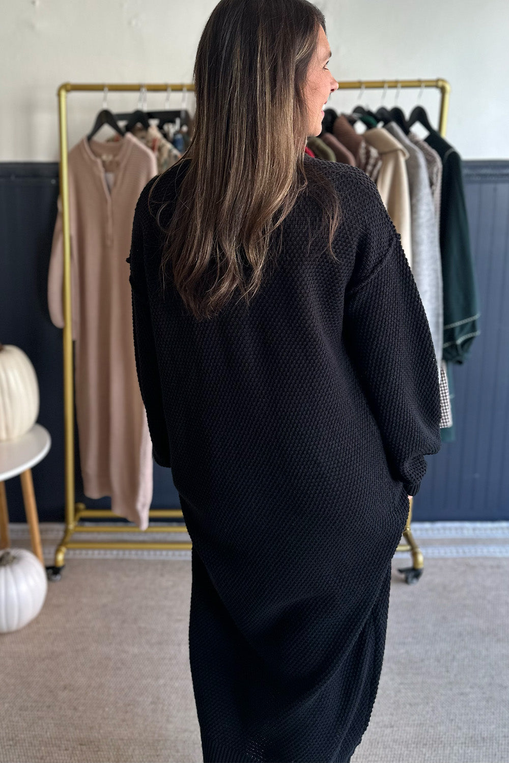 Button Down Knit Sweater Dress Black