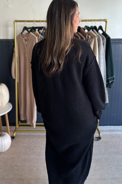 Button Down Knit Sweater Dress Black