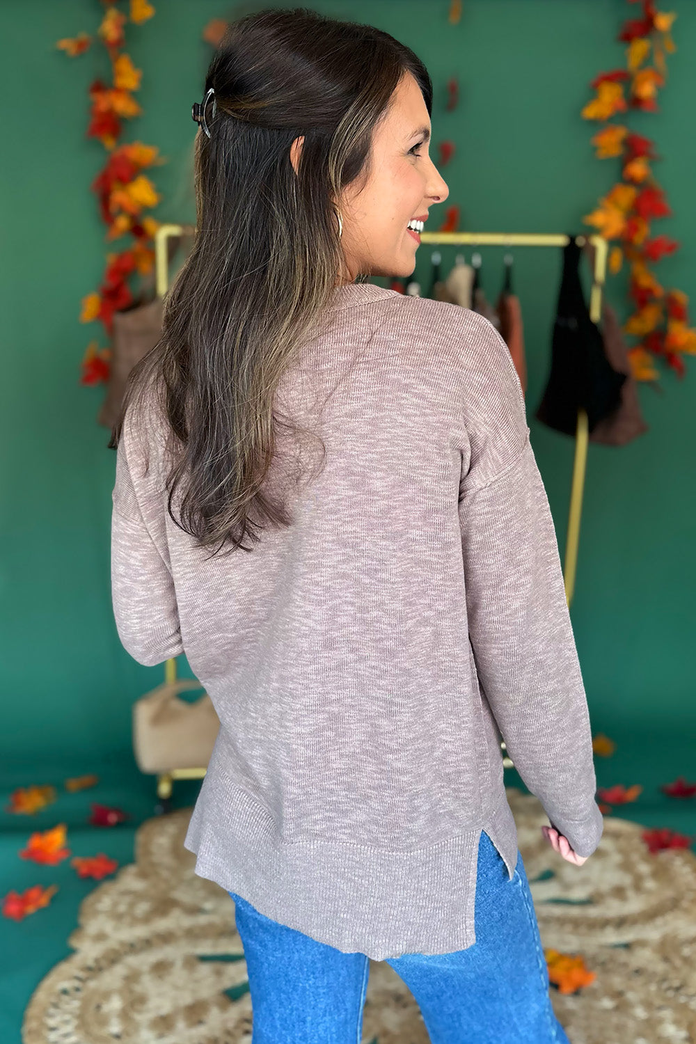 Drop Shoulder Pocket Knit Top Mocha