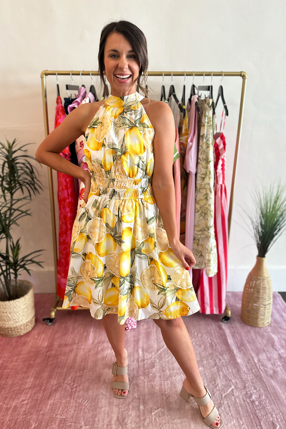 Lemon Printed High Neck Dress Medium