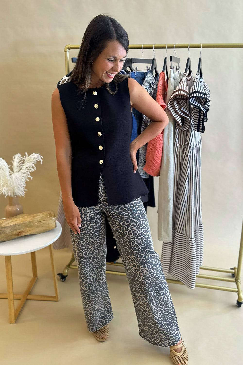 Leopard Cropped Wide Leg Pants