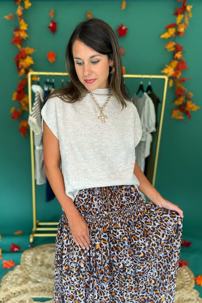 Leopard Print Tiered Midi Skirt