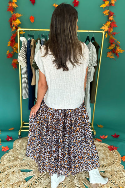 Leopard Print Tiered Midi Skirt