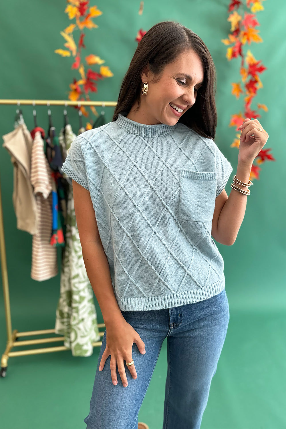 Light Blue Cable Knit SS Top