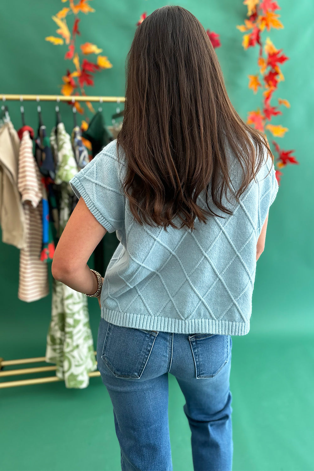 Light Blue Cable Knit SS Top