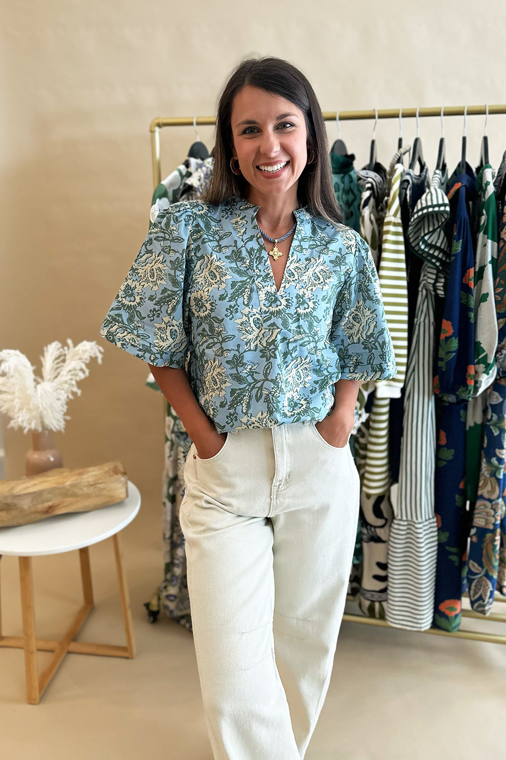 Light Blue Floral Printed SS Blouse