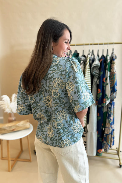 Light Blue Floral Printed SS Blouse