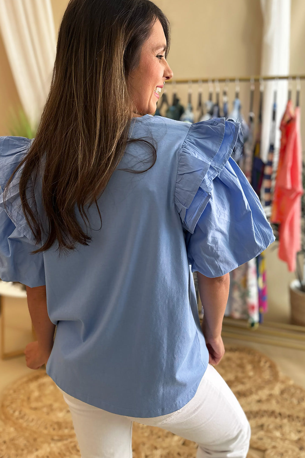 Light Blue Puff Short Sleeve Top