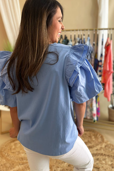 Light Blue Puff Short Sleeve Top