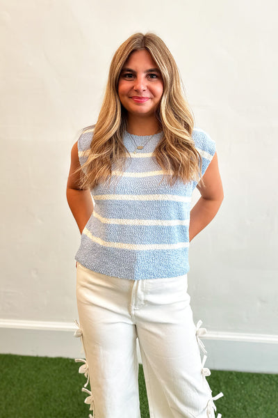 Textured Sleeveless Stripe Top Blue