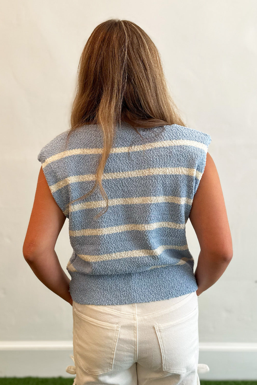 Textured Sleeveless Stripe Top Blue