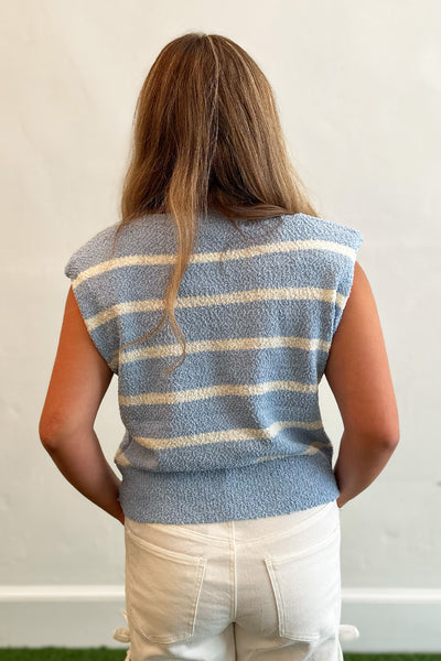 Textured Sleeveless Stripe Top Blue