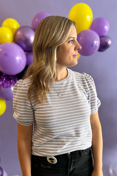 Lavender and White Stripe SS Top