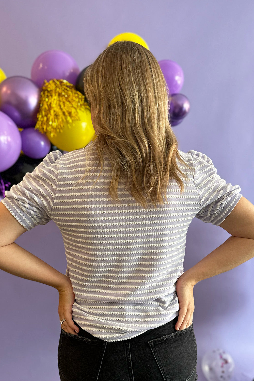 Lavender and White Stripe SS Top