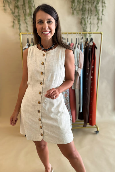 Oatmeal Linen Button Front Dress