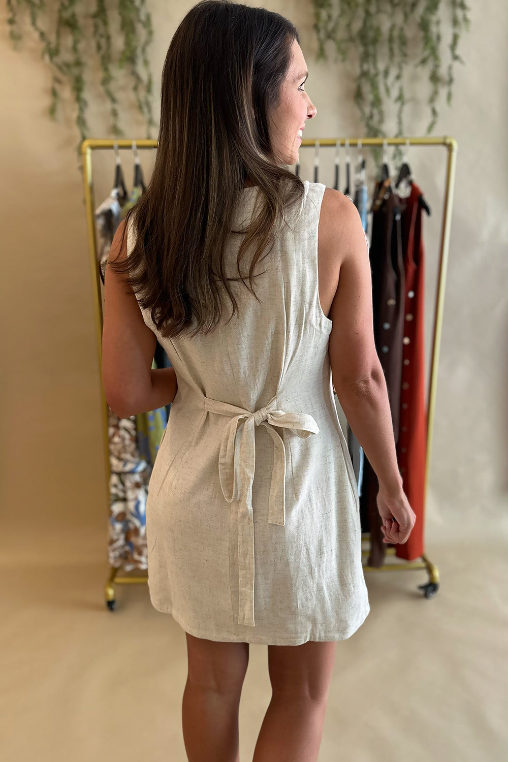 Oatmeal Linen Button Front Dress