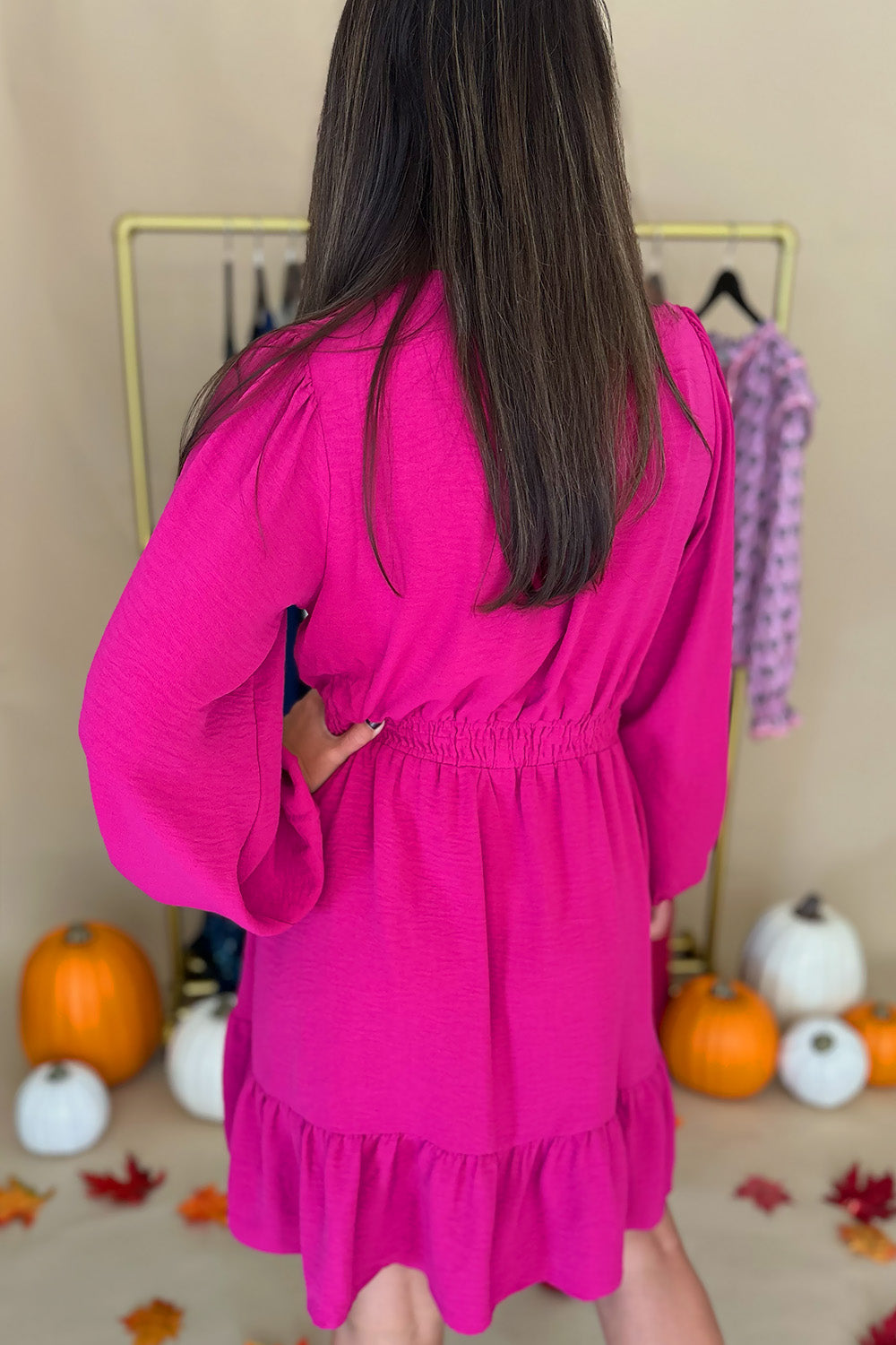 Berry LS Elastic Waist Dress
