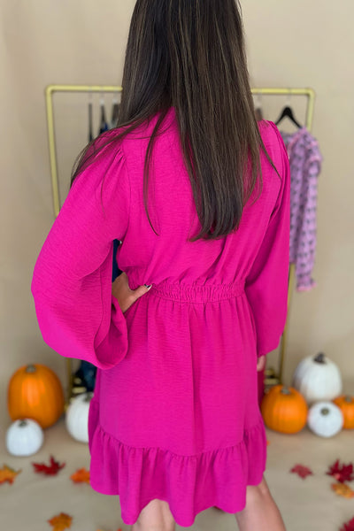 Berry LS Elastic Waist Dress