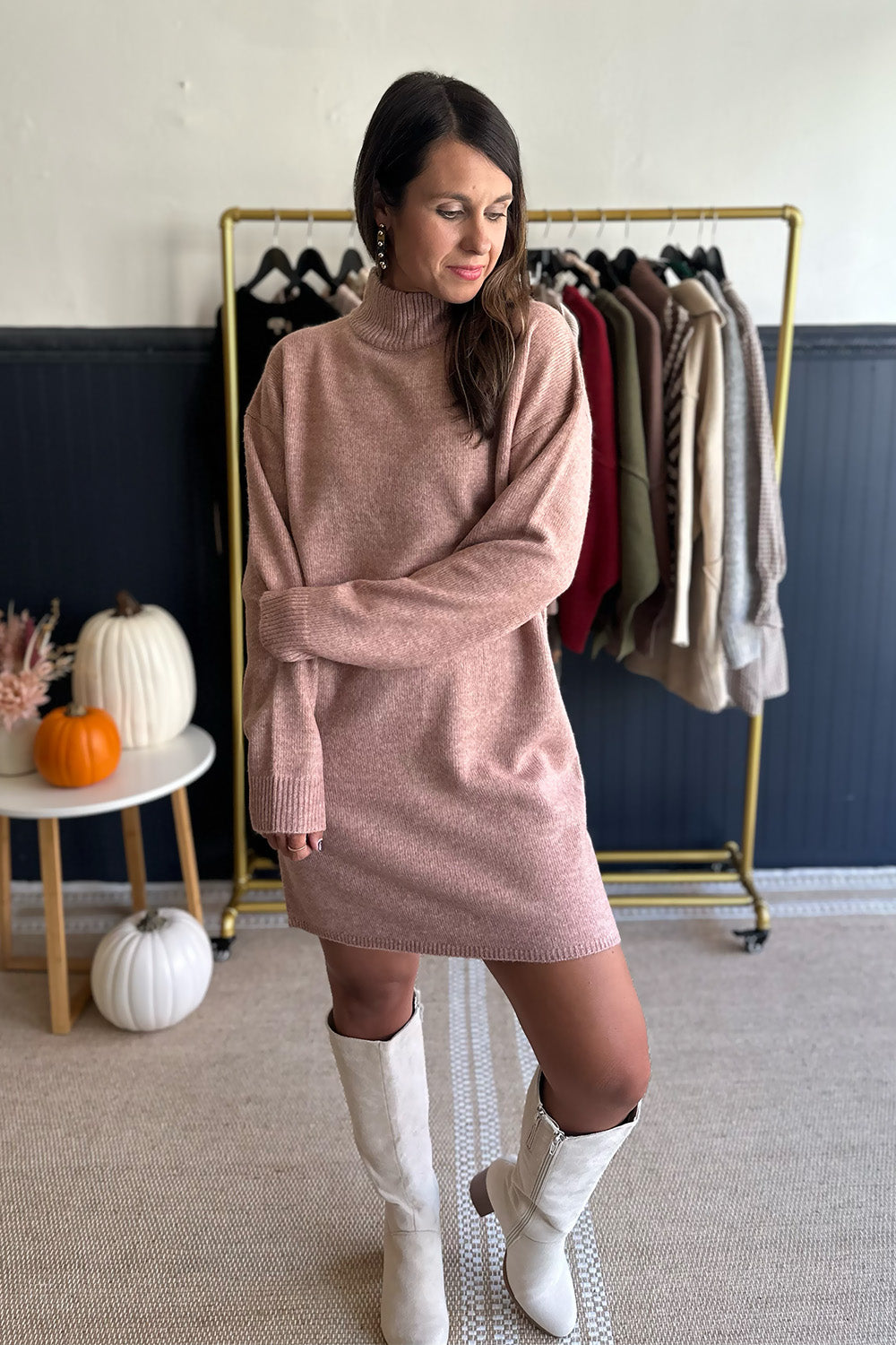 Mauve Turtleneck Sweater Dress
