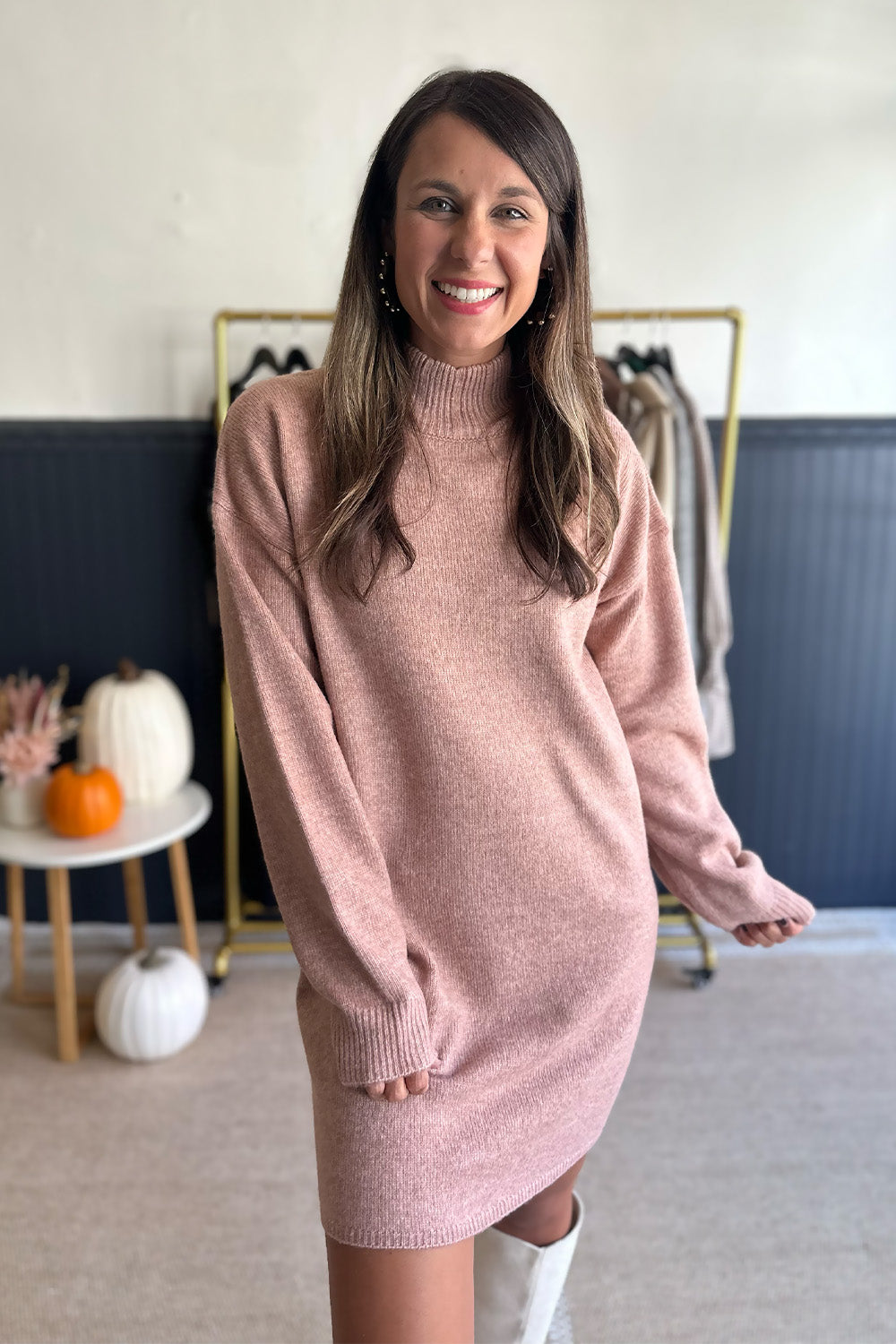 Mauve Turtleneck Sweater Dress