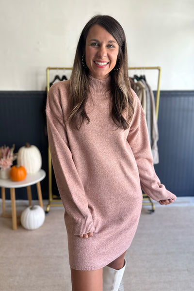 Mauve Turtleneck Sweater Dress