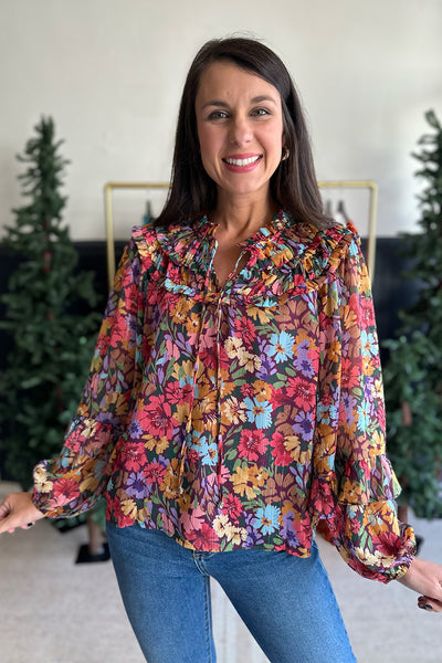 Floral Metallic LS Blouse