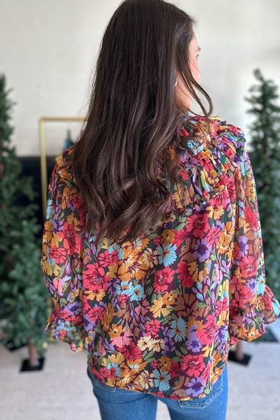 Floral Metallic LS Blouse