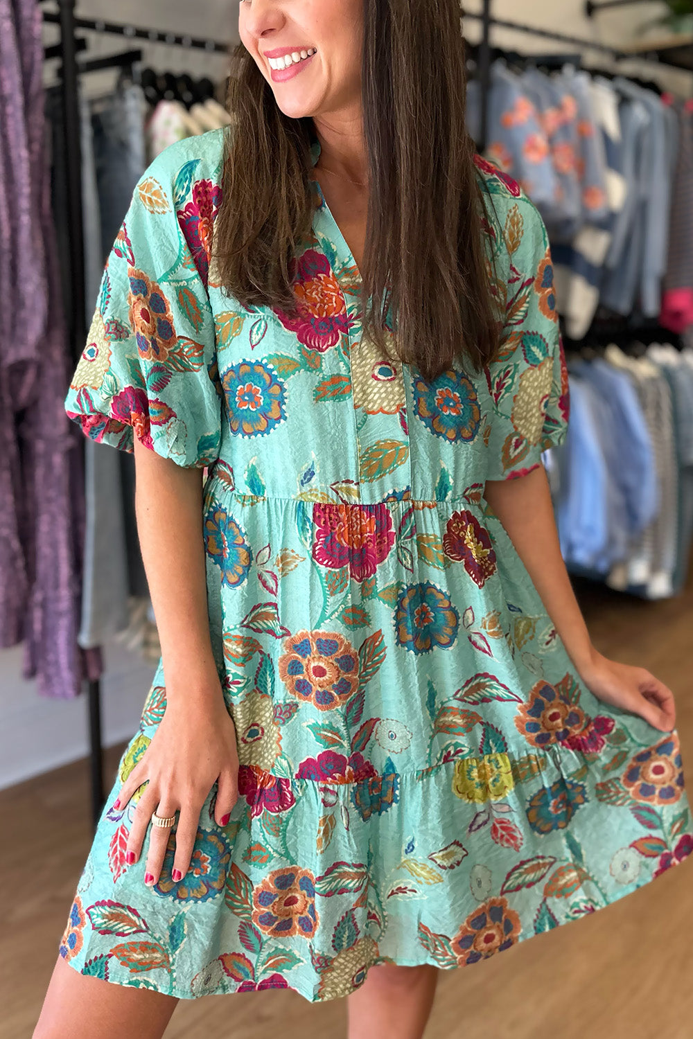 Mint Floral Print SS Dress