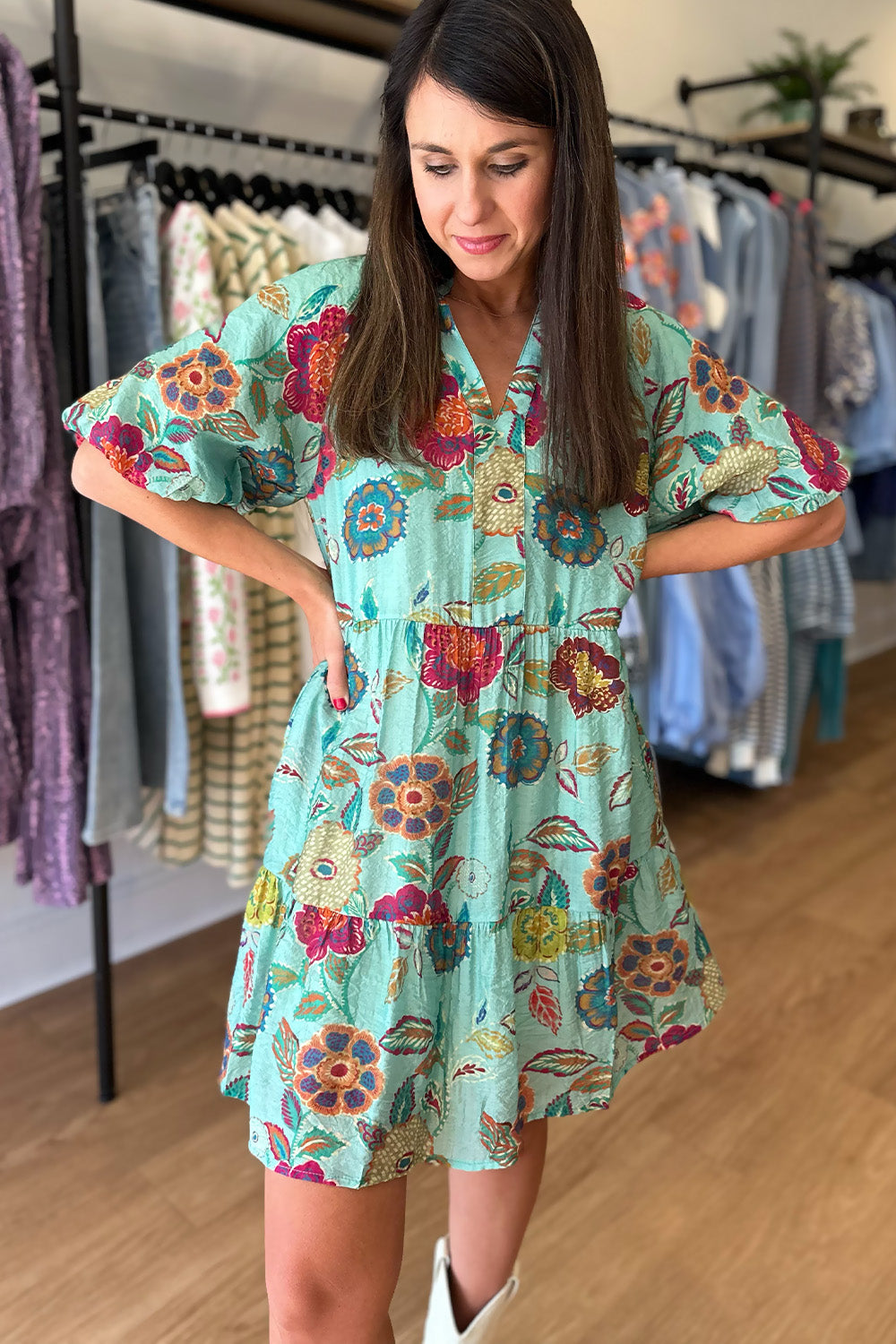 Mint Floral Print SS Dress