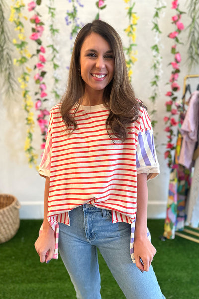 Coral, Pink, Purple Mixed Stripe Top