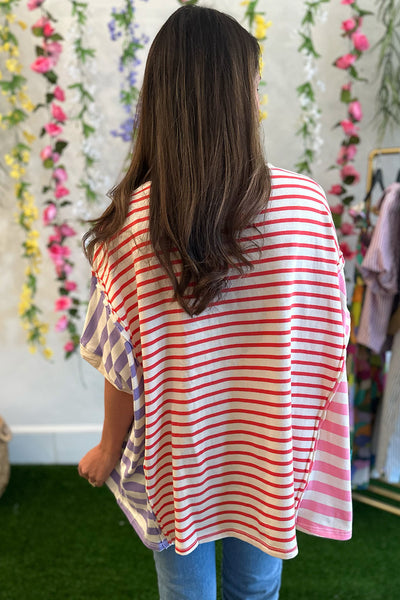 Coral, Pink, Purple Mixed Stripe Top