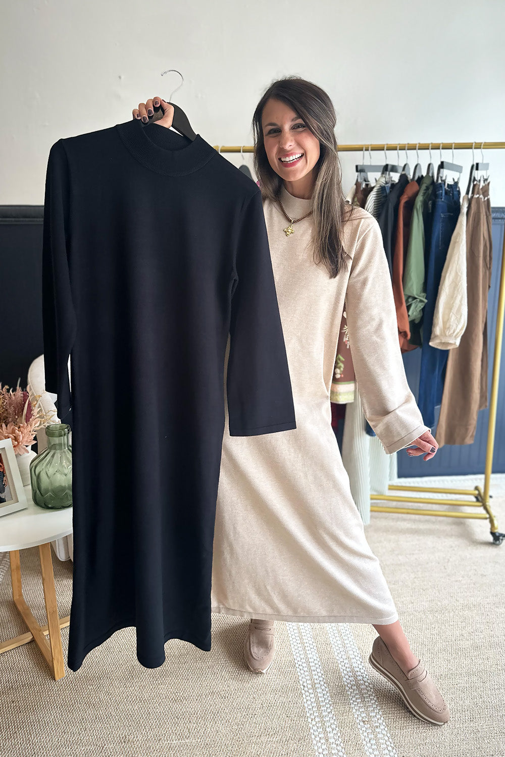 Mock Neck LS Sweater Dress Black