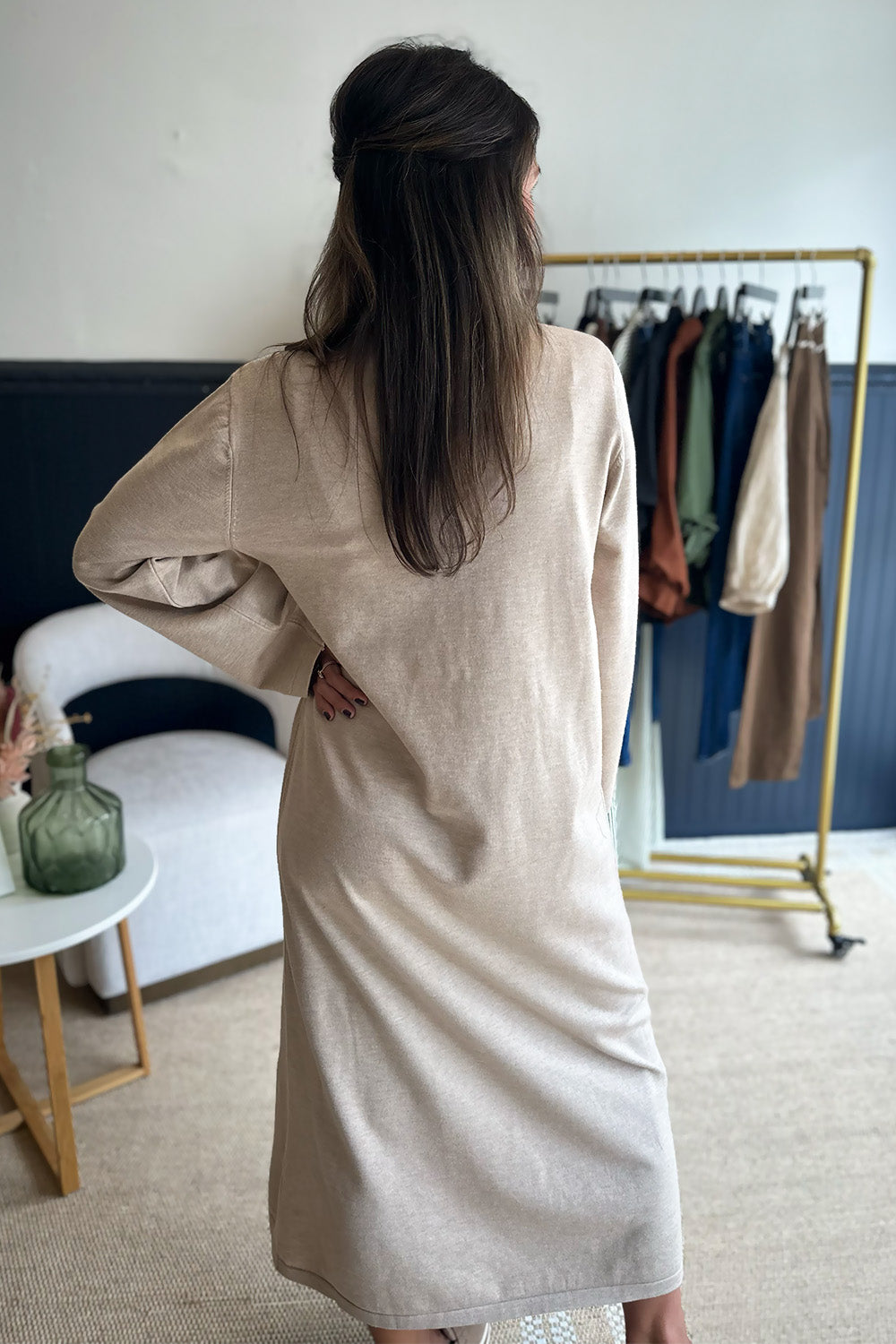 Mock Neck LS Sweater Dress Sand