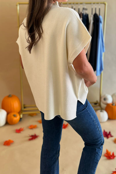 Solid SS Mock Neck Sweater Ivory