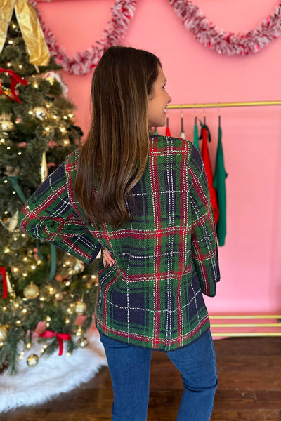 Navy Plaid Mock Neck Sweater