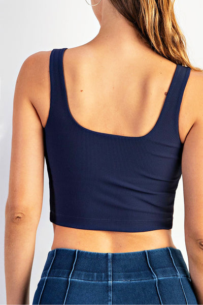 Ribbed Square Neck Crop Top Navy