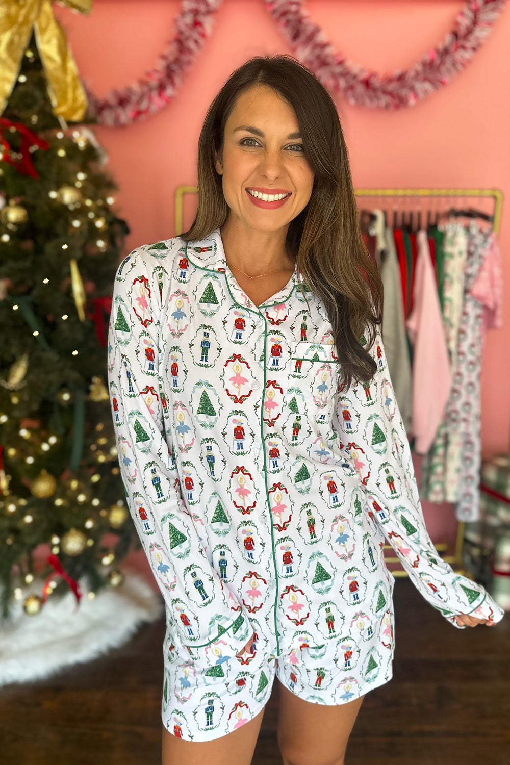 Nutcracker Button Up Shorts Pajama Set