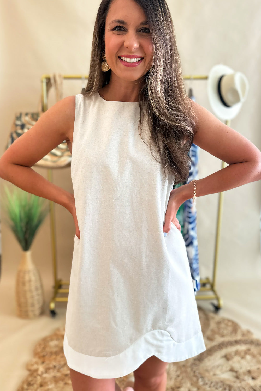 Oatmeal and White Sleeveless Dress