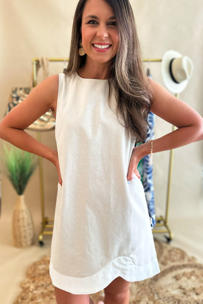 Oatmeal and White Sleeveless Dress