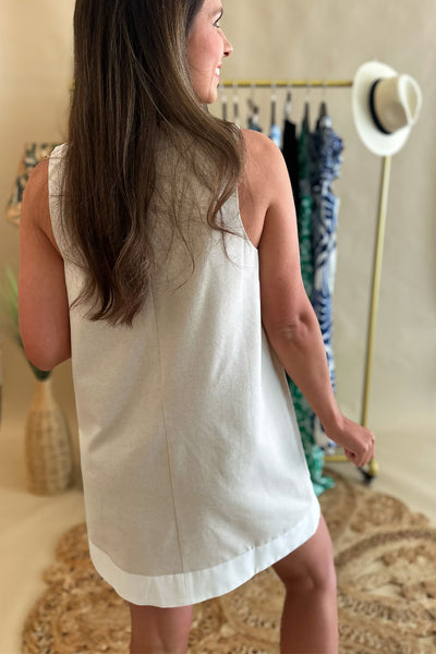 Oatmeal and White Sleeveless Dress