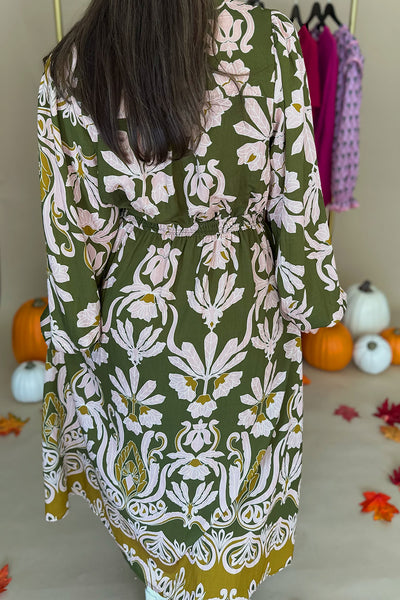 Olive and Pink LS Midi Dress