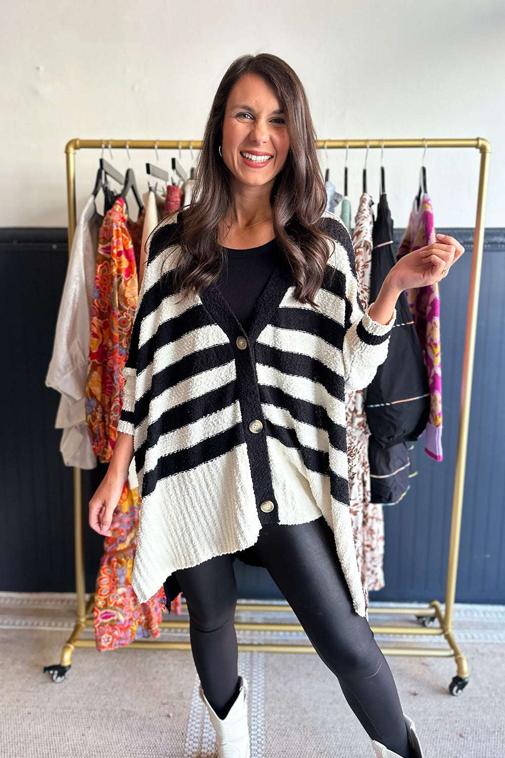 Black and Cream Oversized Cardigan