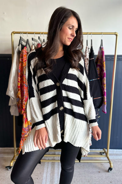 Black and Cream Oversized Cardigan