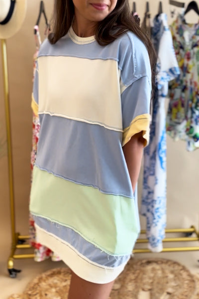 Thick Blue Stripe Oversized Tee Dress